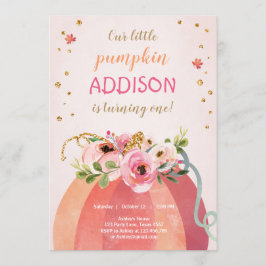 Floral Pumpkin Herbst Gold Pink Geburtstagskarte Einladung
