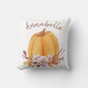 Floral Pumpkin Herbst Name Girls Room Kissen