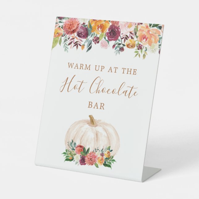 Floral Pumpkin Hot Chocolate Bar Sign Sockelschild (Vorderseite)