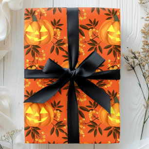 Floral Pumpkin Jack O'Lantern Pattern Geschenkpapier