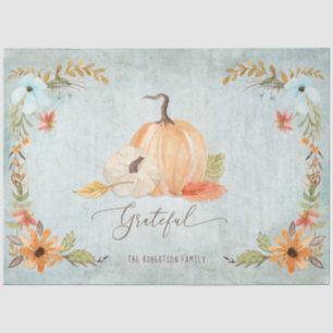 Floral Pumpkin Orange White Fall Herbst Blätter Ku Seidenpapier