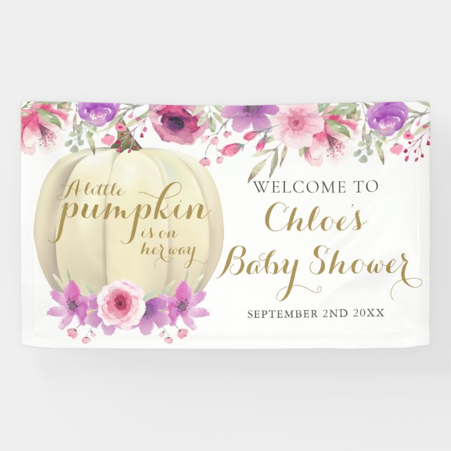 Floral Pumpkin Pink Girl Babydusche Begrüßungsbann Banner (Horizontal)