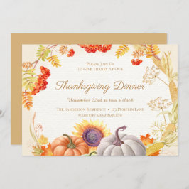 Floral Pumpkin Sunflower Erntedank Dinner Einladung