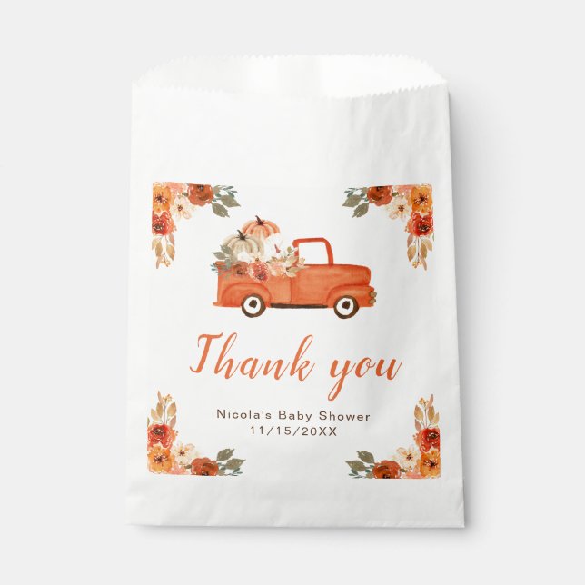 Floral Pumpkin Truck Kinderdusche Geschenktütchen (Vorderseite)