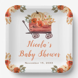 Floral Pumpkin Truck Kinderdusche Pappteller