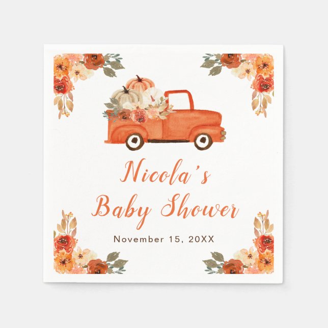 Floral Pumpkin Truck Kinderdusche Serviette (Vorderseite)