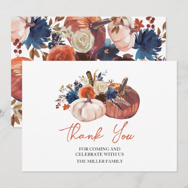 Floral Pumpkins autumn Thank you card Dankeskarte (Vorne/Hinten)