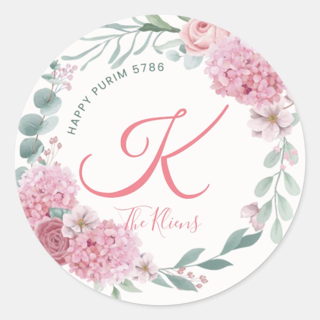 Floral Purim Label Runder Aufkleber (Vorderseite)