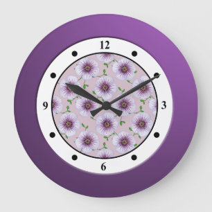 Floral Purple Garden Flower Modern Digits Große Wanduhr