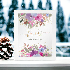 Floral Purple Gold Winter favors bridal shower Poster
