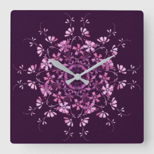 Floral purple mandala. quadratische wanduhr