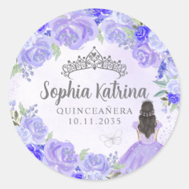 Floral Purple Princess Quinceanera Birthday Favor Runder Aufkleber