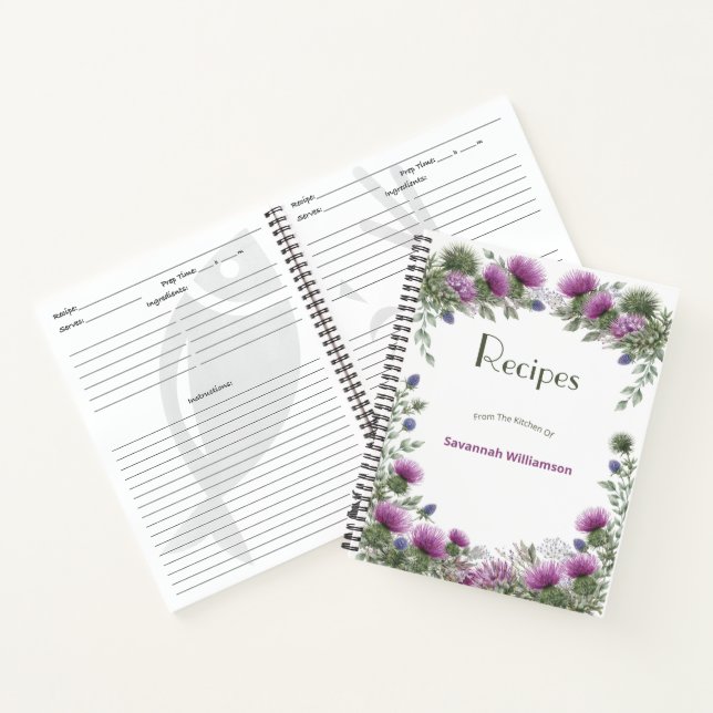 Floral Purple Thistle Elegant Frame Recipe  Notizbuch (Innenseite)