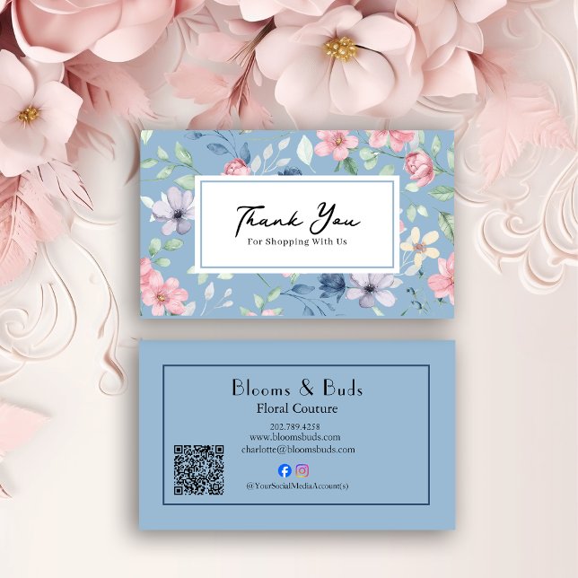 Floral QR Code Business Thank You Card Insert Visitenkarte (Von Creator hochgeladen)