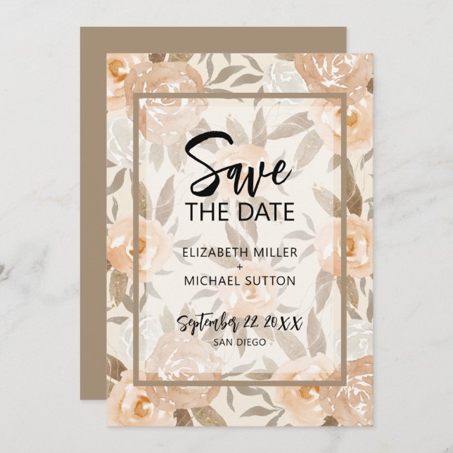 Floral QR Code Hochzeitssache speichern das Datum Save The Date (Vorne/Hinten)