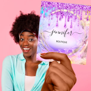 Floral QRCode Beruflich Shop Tropfen Lila Quadratische Visitenkarte