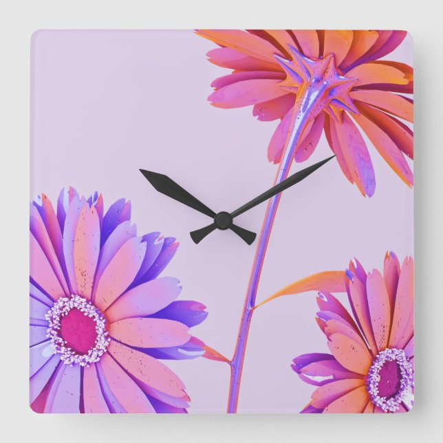 floral quadratische wanduhr (Vorderseite)