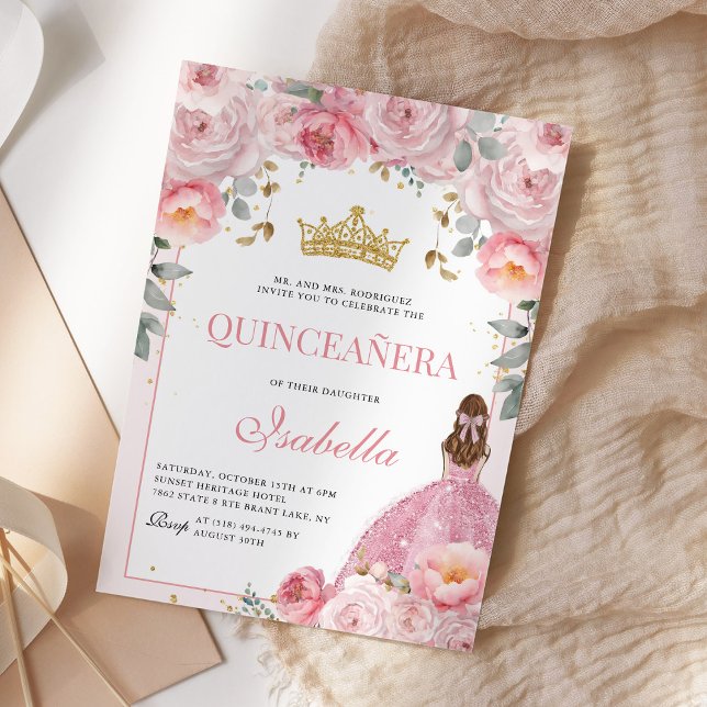 Floral Quinceanera Blush Pink Gold Prinzessin Einladung (Von Creator hochgeladen)