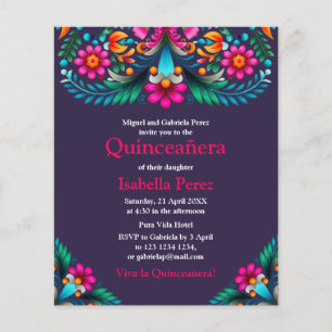 Floral Quinceanera Lila mexikanische Fiesta Geburt Flyer