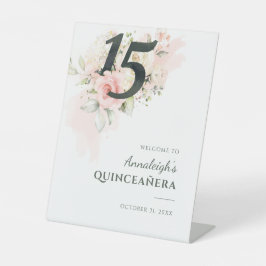 Floral Quinceanera Pink 15. Geburtstagsparty Sockelschild