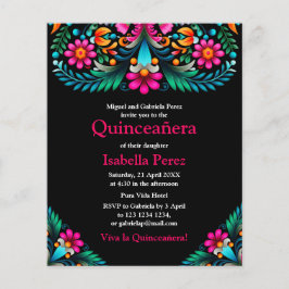 Floral Quinceanera Schwarz Mexican Fiesta Geburtst Flyer