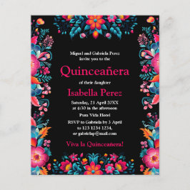 Floral Quinceanera Schwarz Mexican Fiesta Geburtst Flyer