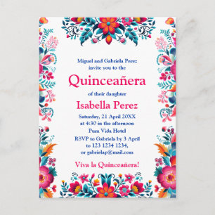 Floral Quinceanera Weiß Mexikanische Fiesta Geburt Postkarte