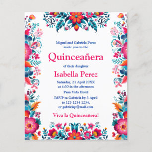 Floral Quinceañera Weiß Mexiko Party Geburtstag Flyer