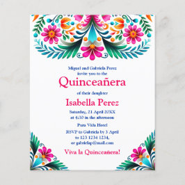 Floral Quinceanera Weiße mexikanische Fiesta Gebur Flyer