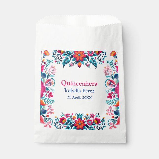 Floral Quinceanera Weiße mexikanische Fiesta Gebur Geschenktütchen (Vorderseite)