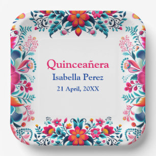 Floral Quinceanera Weiße Mexikanische Fiesta Gebur Pappteller