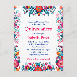 Floral Quinceanera Weiße mexikanische Fiesta Gebur Postkarte