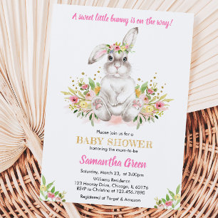 Floral Rabbit Baby Dusche Einladung