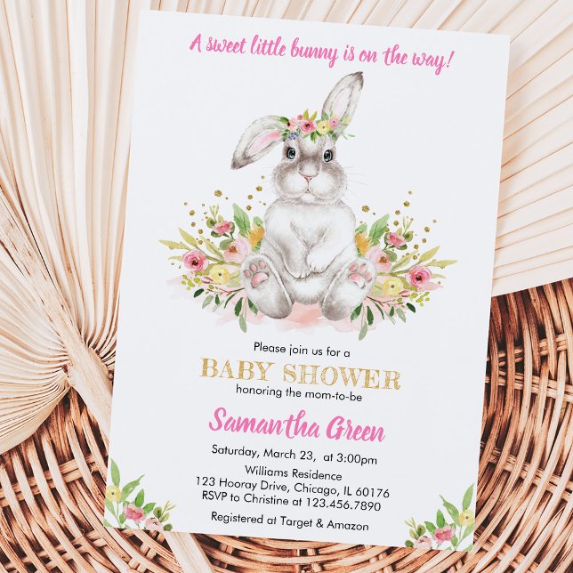 Floral Rabbit Baby Dusche Einladung (Von Creator hochgeladen)