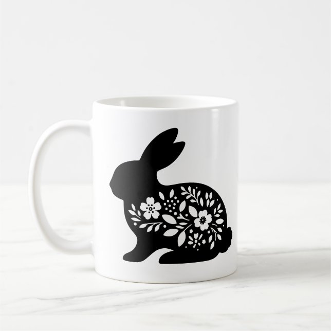 Floral Rabbit Stencil Mug – Cute Bunny Coffee  Kaffeetasse (Links)