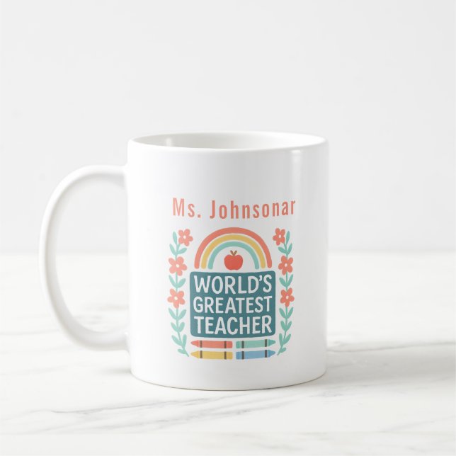 Floral Rainbow Crayon Weltbest Teacher Kaffeetasse (Links)
