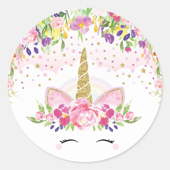 Floral Rainbow Unicorn Vielen Dank Sticker Favorit (Vorderseite)