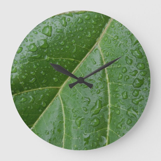 Floral Raindrops Wall Clock Große Wanduhr (Vorderseite)