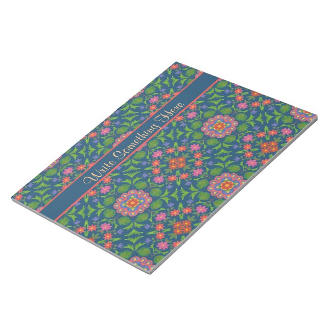 Floral Rangoli auf Deep Blue Notepad oder Jotter Notizblock (angewinkelt)
