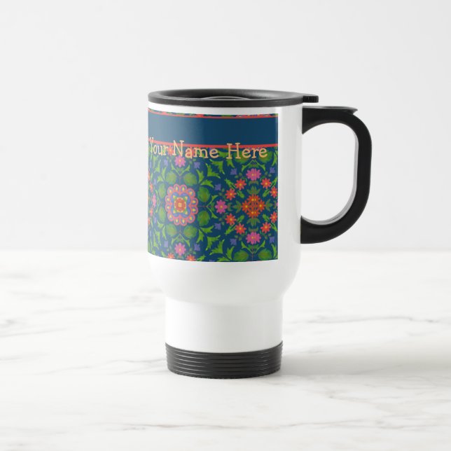 Floral Rangoli Deep Blue Travel Mug personalisiere Reisebecher (Rechts)