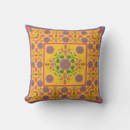 Floral Rangoli Muster Border, gelber Kissen