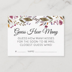 Floral Rate Wie viele Kisses Brautparty Game Begleitkarte