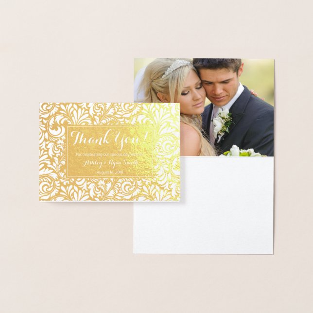 Floral Real Gold Foil Wedding Foto Vielen Dank Folienkarte (Anzeige)