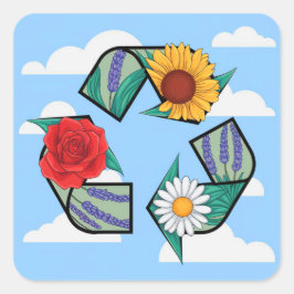 Floral Recycling Symbol Wird Eco-Friendly Nature Quadratischer Aufkleber