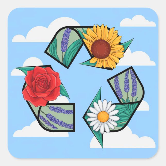 Floral Recycling Symbol Wird Eco-Friendly Nature Quadratischer Aufkleber (Vorderseite)