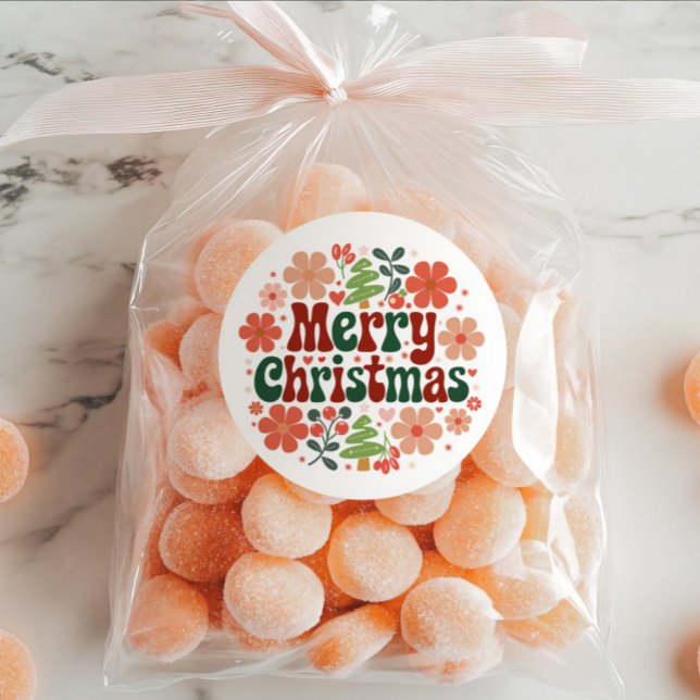 Floral Red and Green Merry Christmas Envelope Seal Runder Aufkleber (Von Creator hochgeladen)