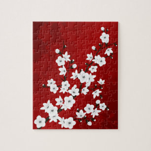 Floral Red  And White Cherry Blossoms Puzzle
