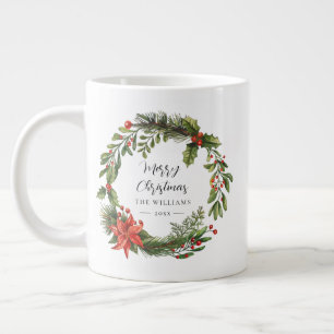 Floral Red Berries Grüne Familie Weihnachten Jumbo-Tasse