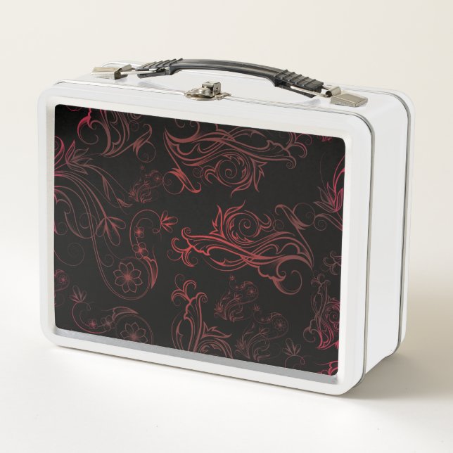 Floral Red Metal Lunch Box (Vorderseite)