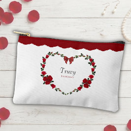 Floral Red Rose Bridesmaid Cosmetic Bag Zubehörtasche